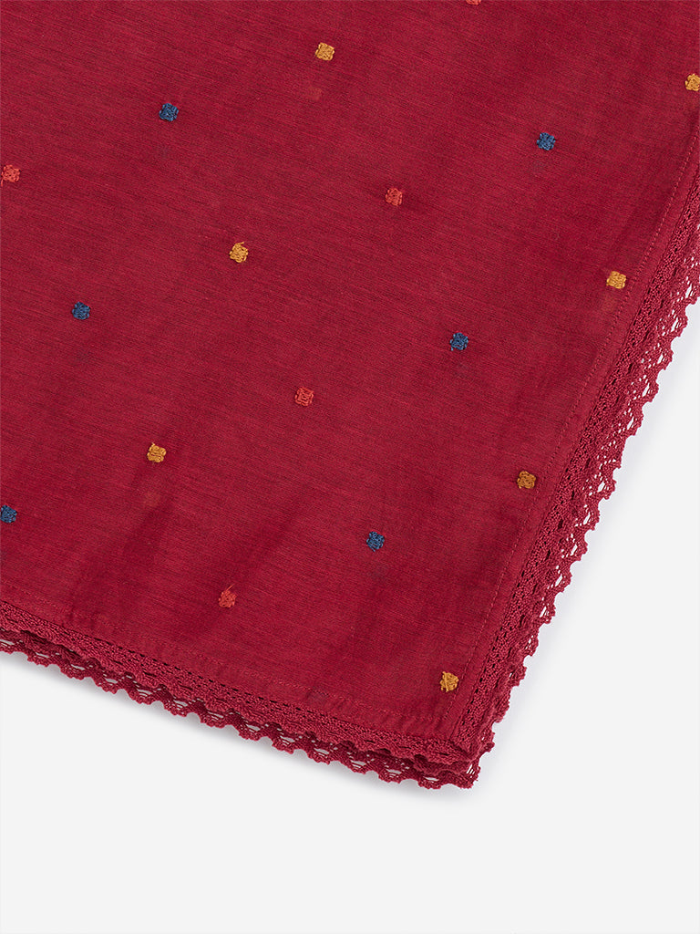 Zuba Red Embroidered Dupatta