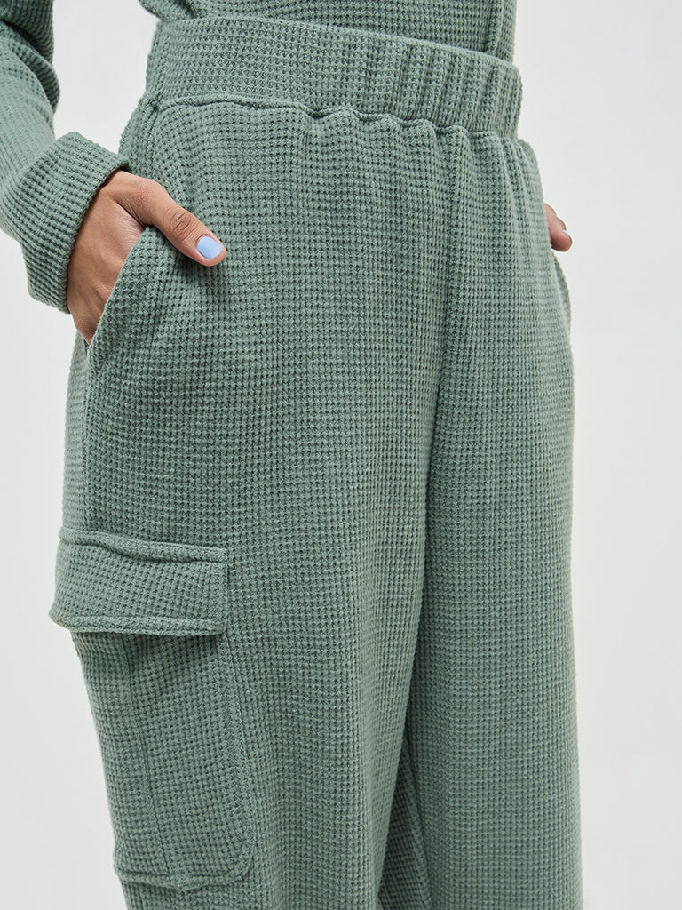 Superstar Green Waffle-Textured High-Rise Pants