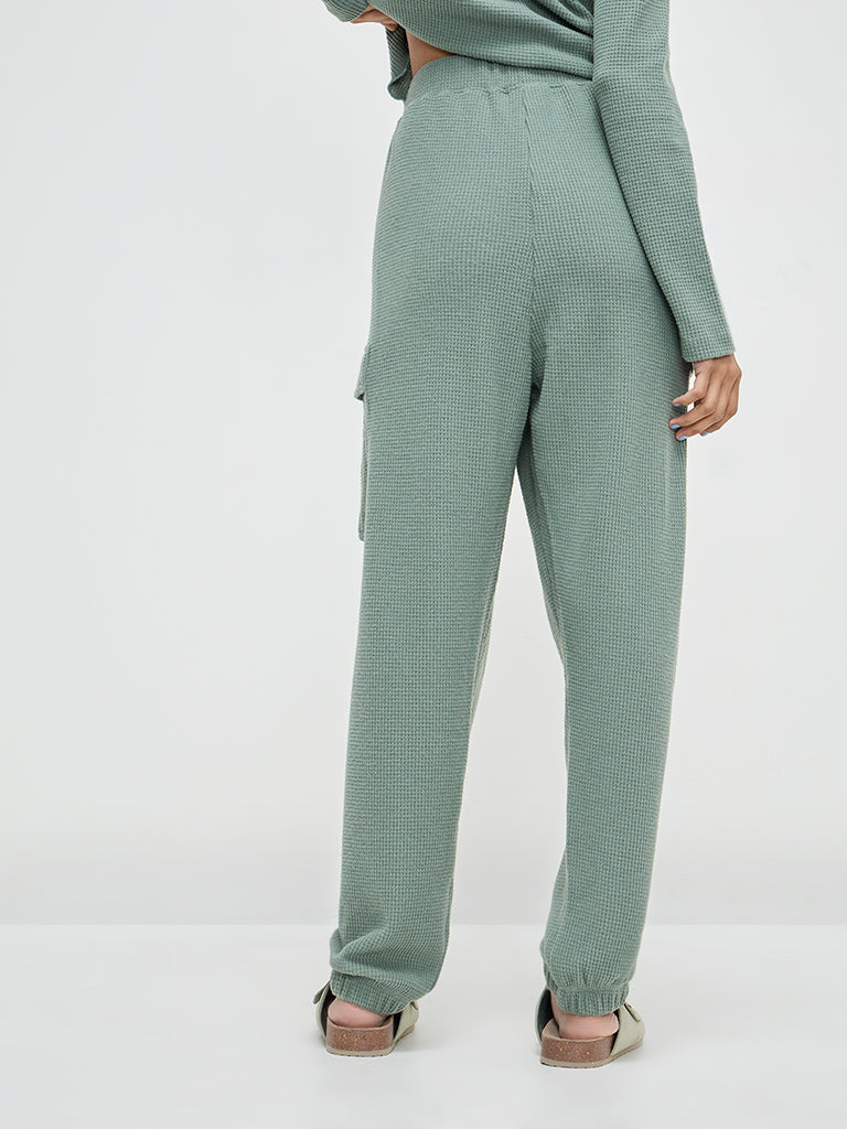 Superstar Green Waffle-Textured High-Rise Pants