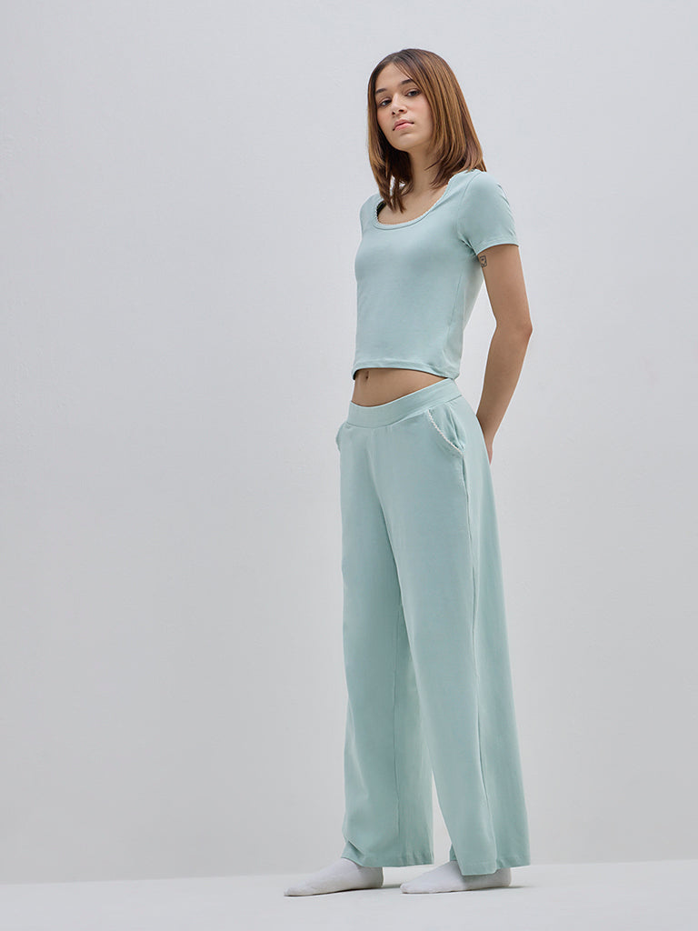 Superstar Blue Wide-Leg Cotton Blend Pants