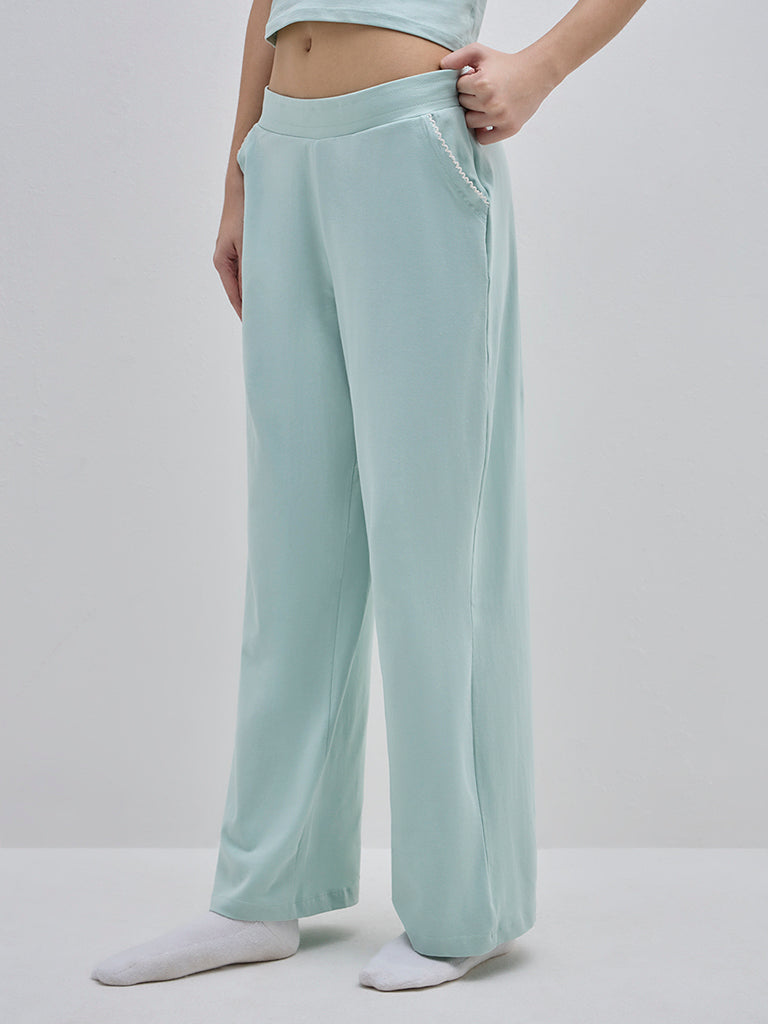 Superstar Blue Wide-Leg Cotton Blend Pants