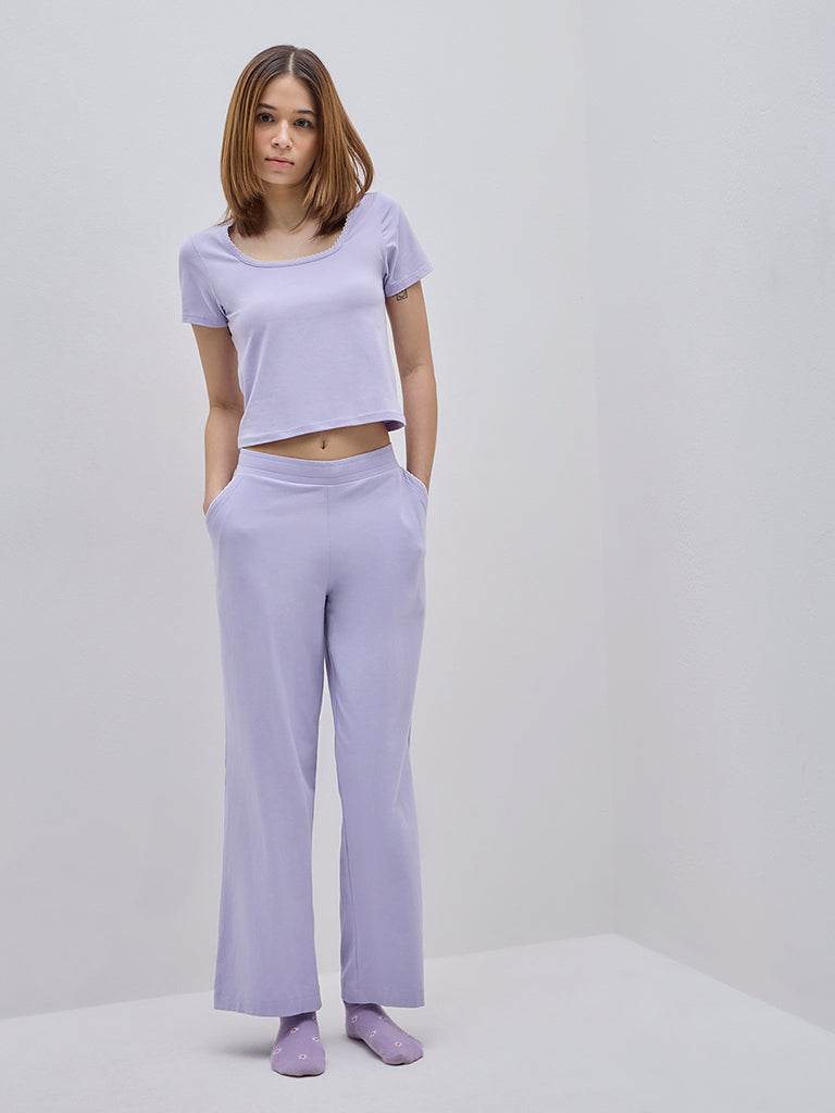 Superstar Lilac Cotton Blend Crop Top