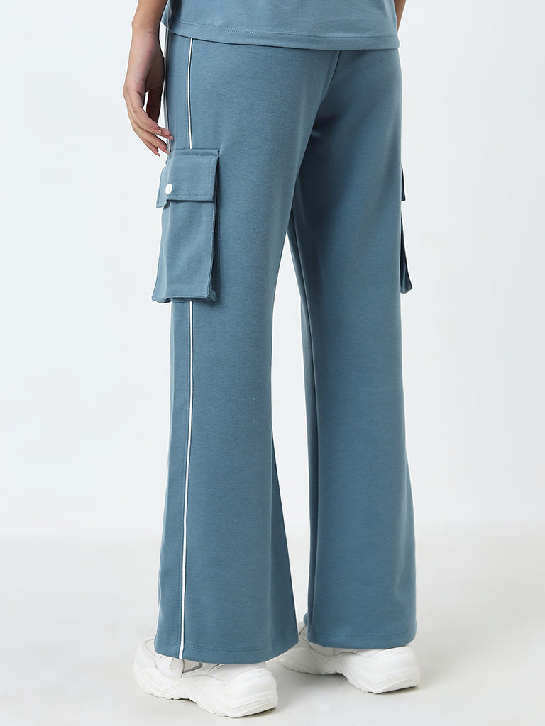 Studiofit Blue High-Rise Cotton Blend Track Pants