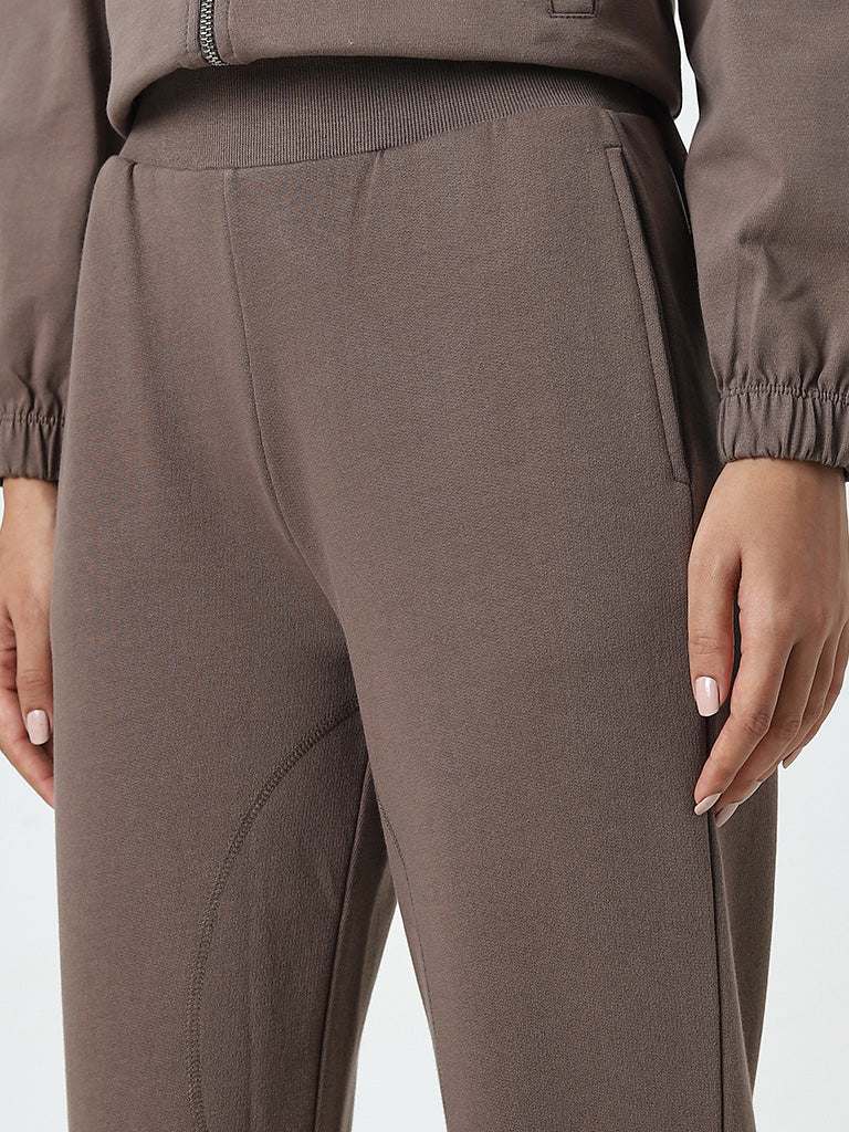 Studiofit Brown High-Rise Cotton Track Pants