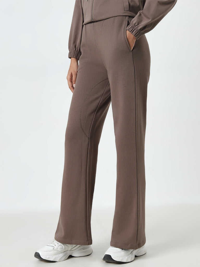 Studiofit Brown High-Rise Cotton Track Pants