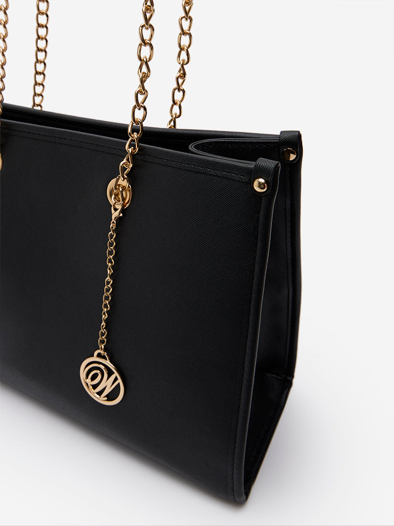 Westside Black Chain-Detailed Hand Bag