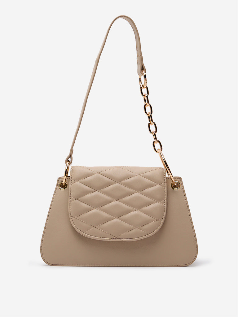 Westside Beige Quilted Shoulder Bag