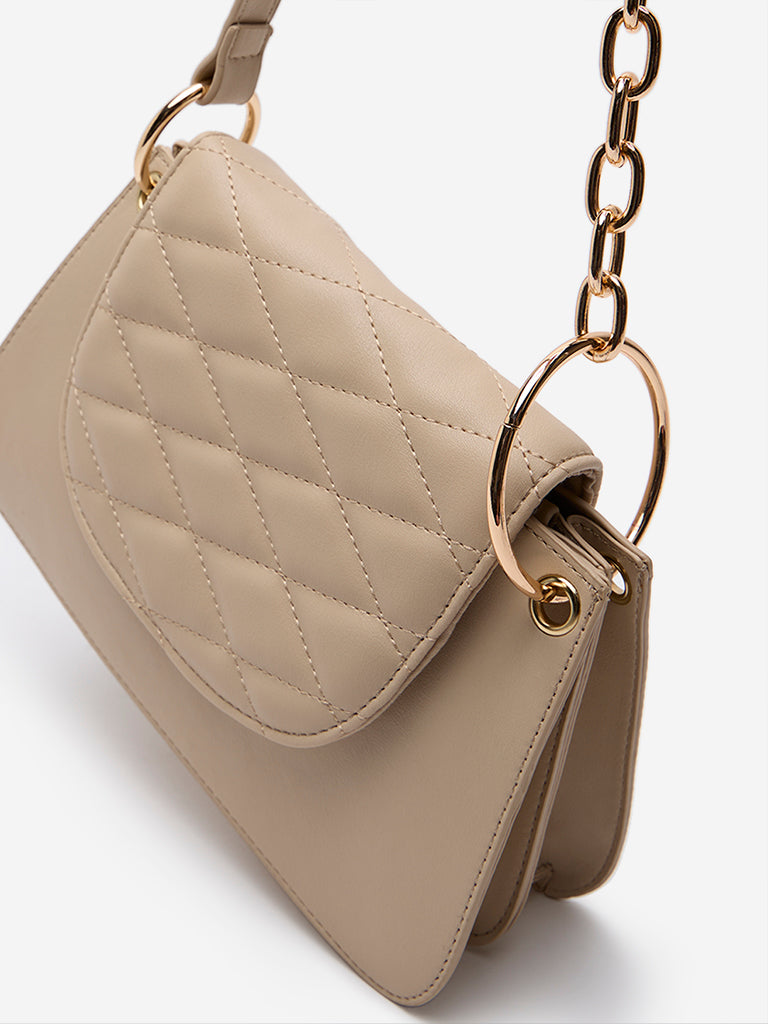 Westside Beige Quilted Shoulder Bag