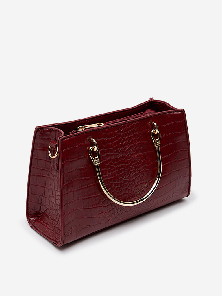 Westside Maroon Textured Hand Bag