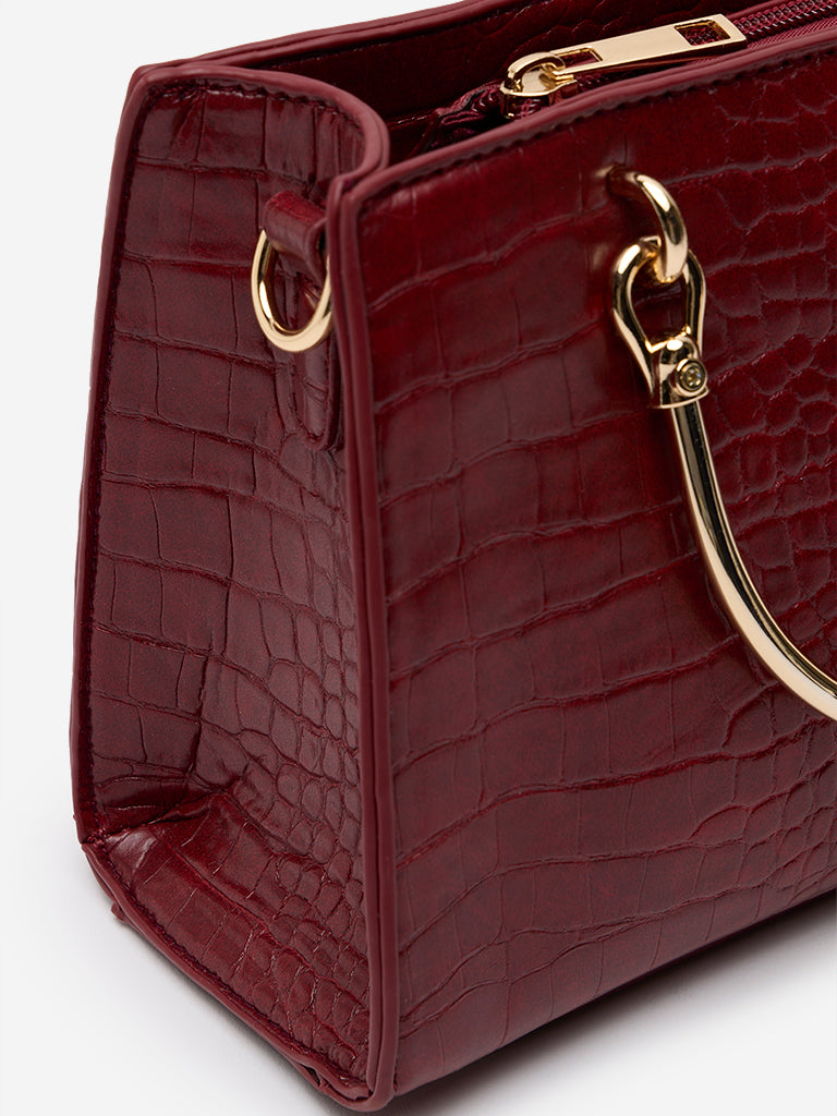 Westside Maroon Textured Hand Bag