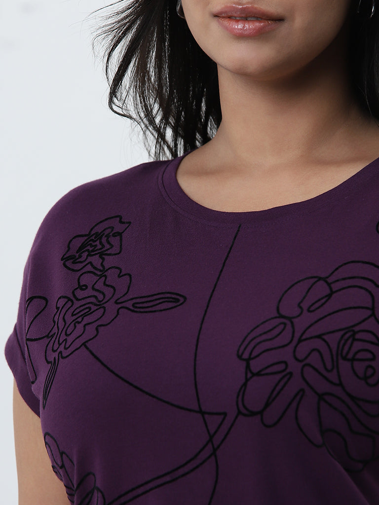 Gia Purple Floral Design Cotton T-Shirt