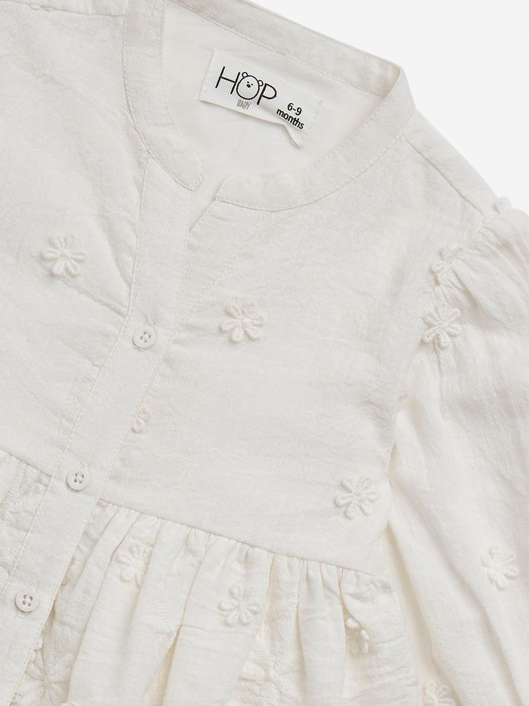 HOP Baby White Floral Embroidered A-Line Cotton Dress