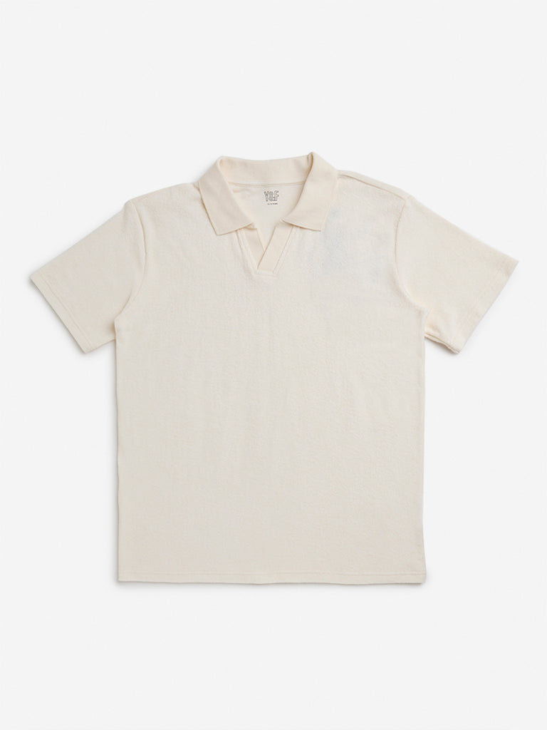 Y&F Kids Off-White Cotton Polo T-Shirt