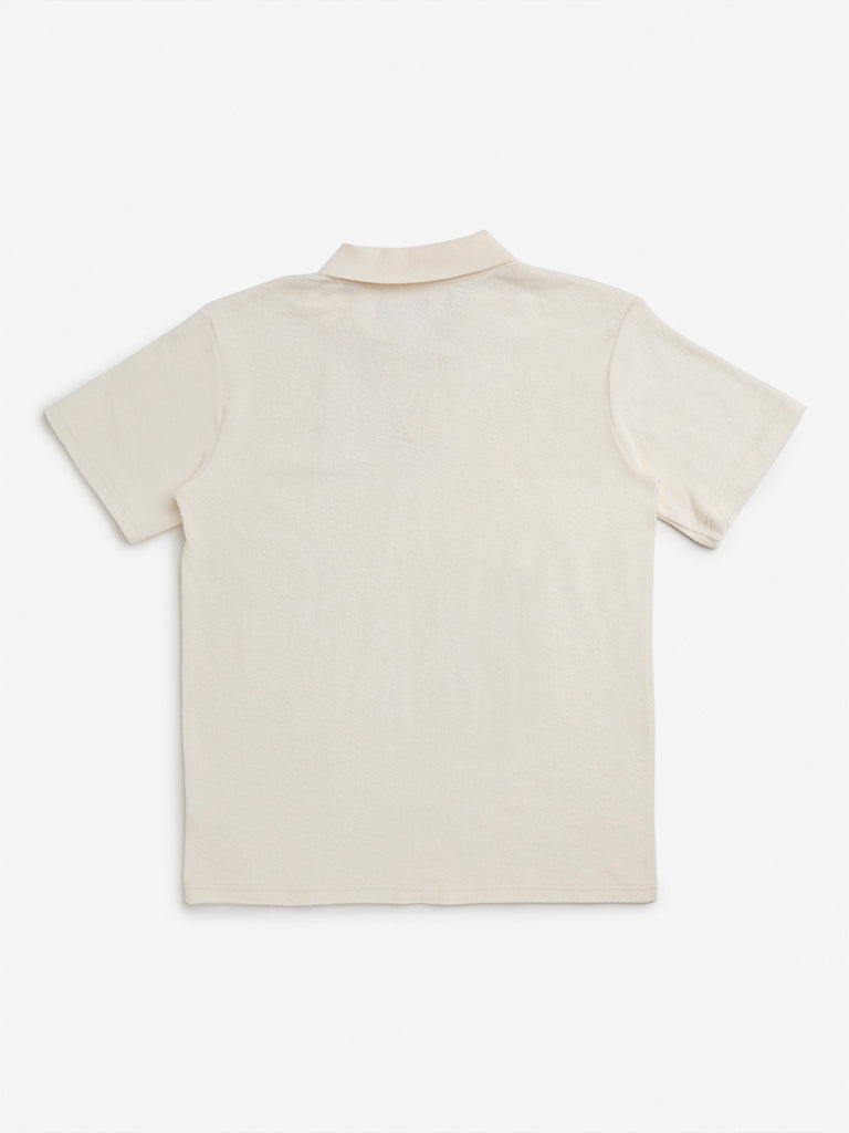 Y&F Kids Off-White Cotton Polo T-Shirt