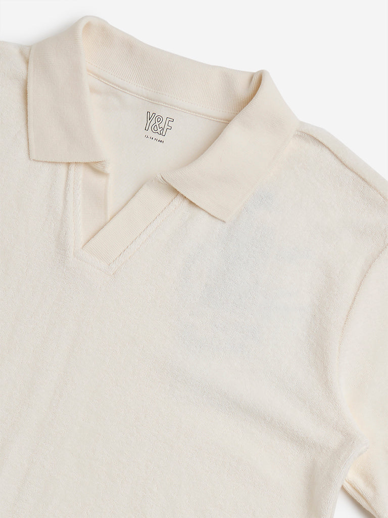 Y&F Kids Off-White Cotton Polo T-Shirt