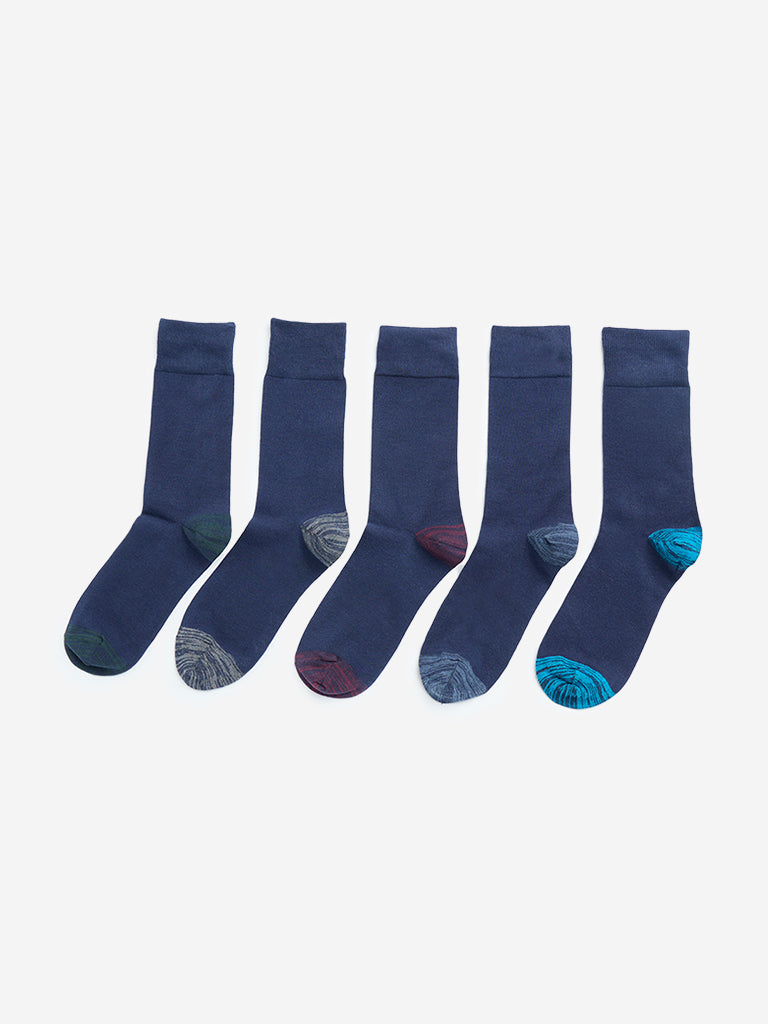 WES Lounge Navy Printed Socks - Pack of 5