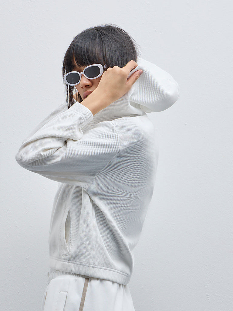 Studiofit White Waffle Textured Cotton Jacket