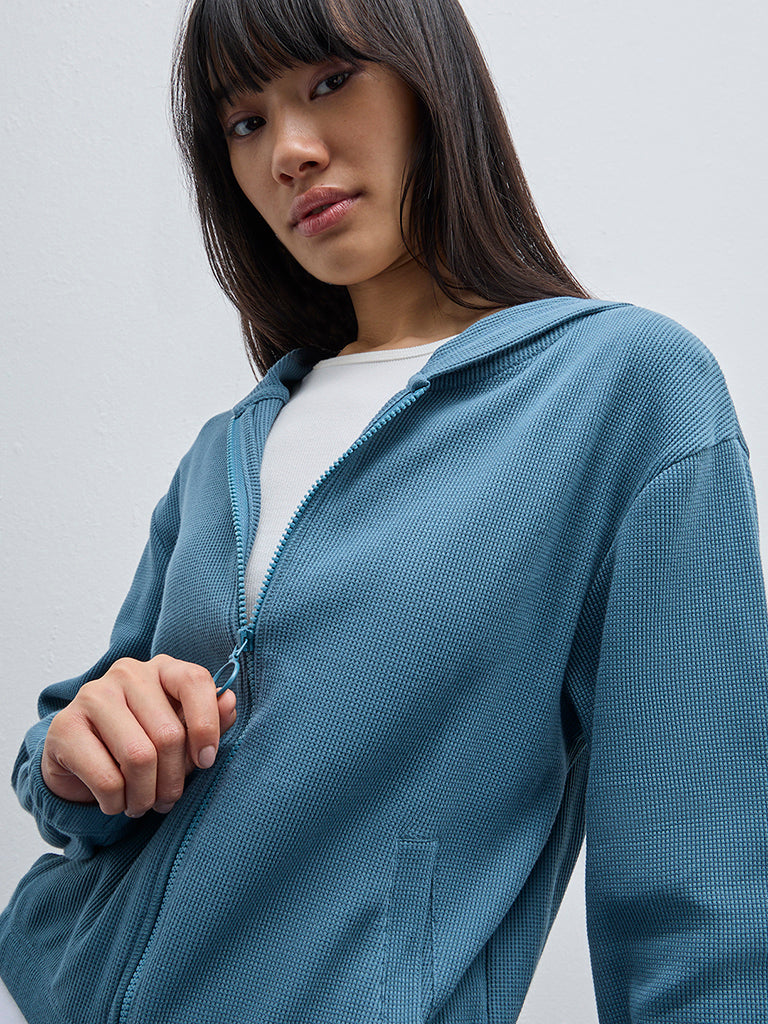 Studiofit Teal Waffle Textured Cotton Jacket