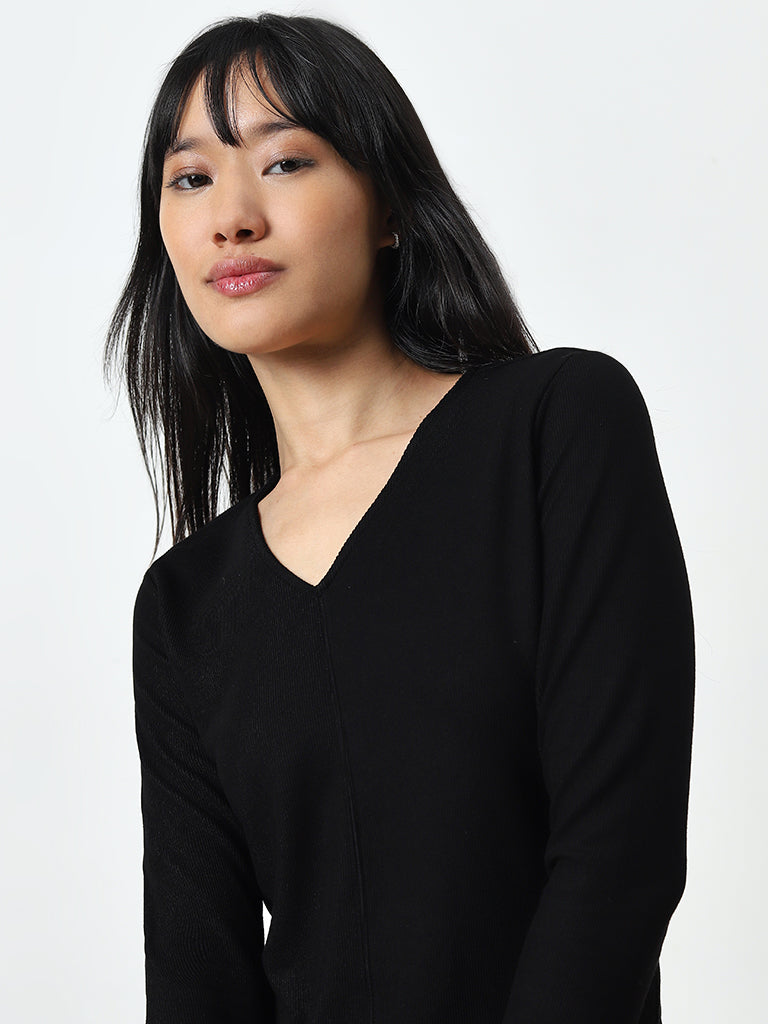 Studiofit Black Ribbed Textured T-Shirt