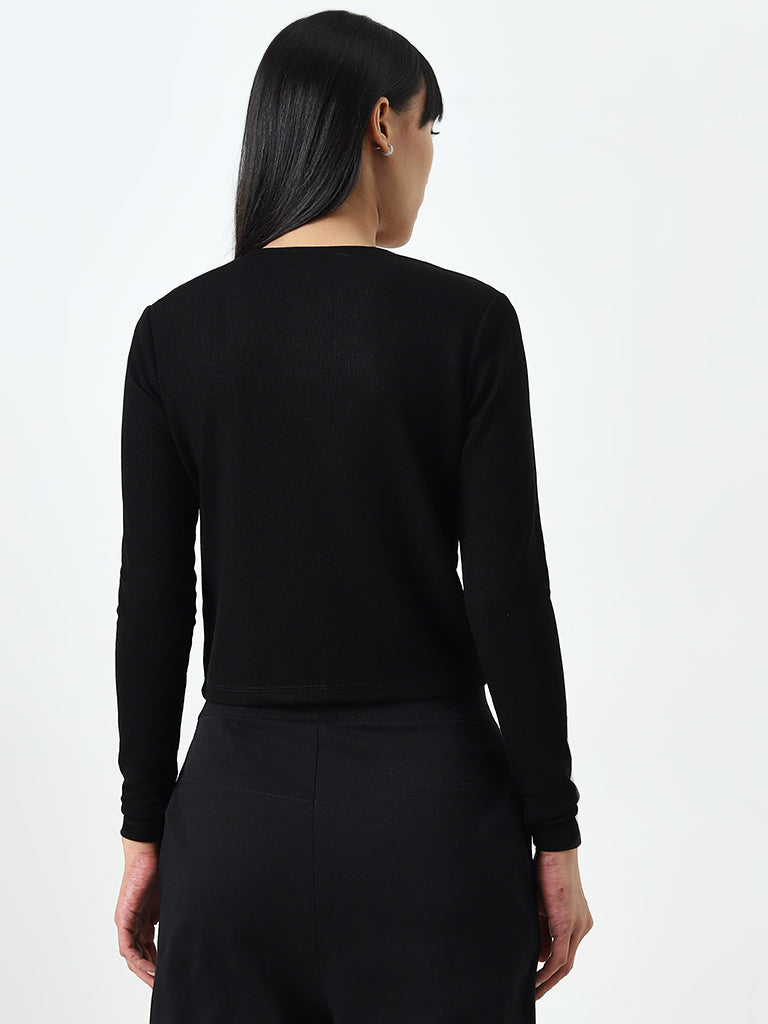 Studiofit Black Ribbed Textured T-Shirt