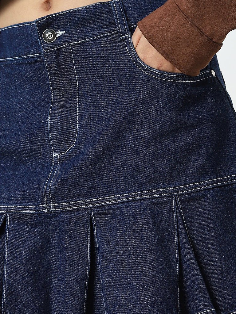 Nuon Dark Blue High-Rise Denim Skirt