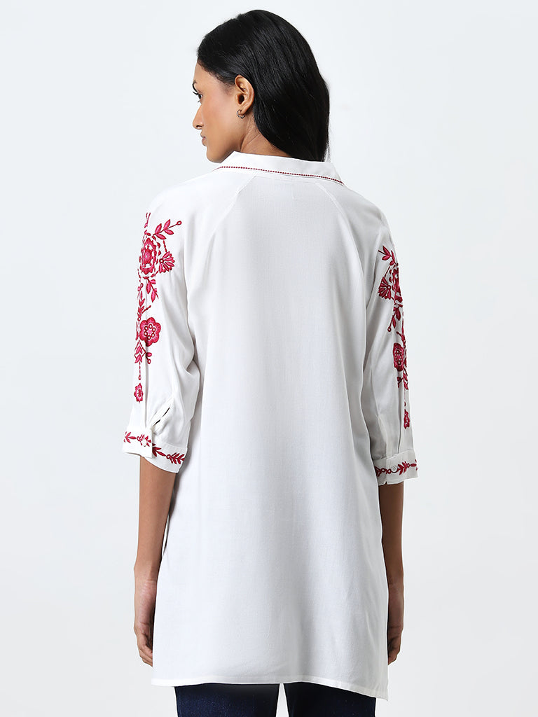 LOV White Floral Embroidered Shirt