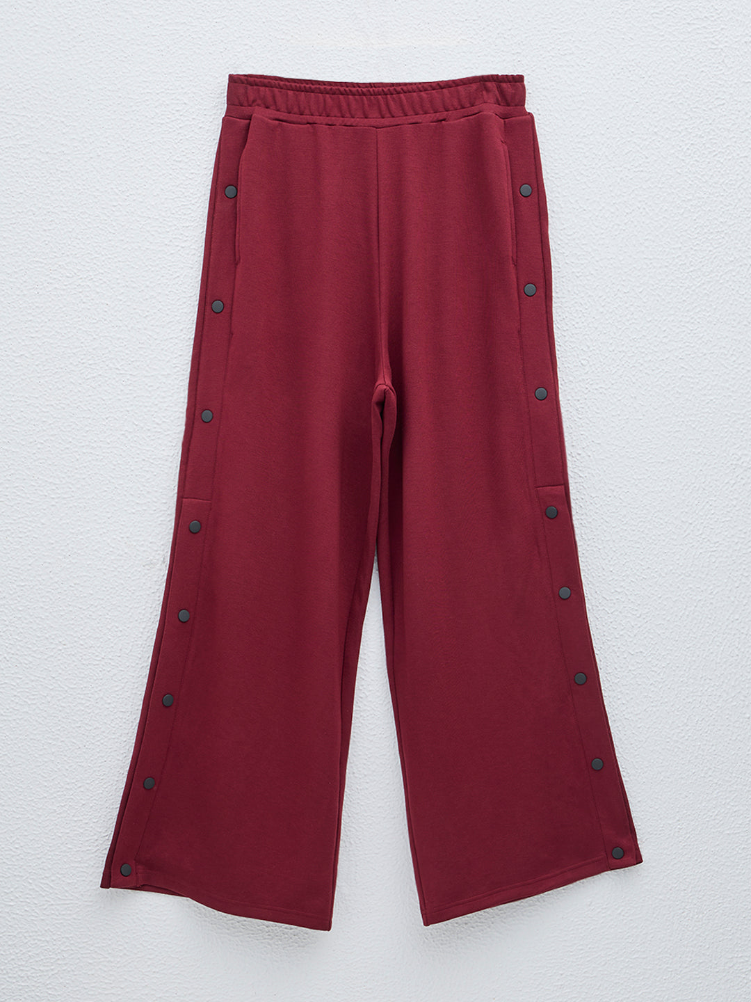 LOV Burgundy Solid High-Rise Cotton Blend Pants