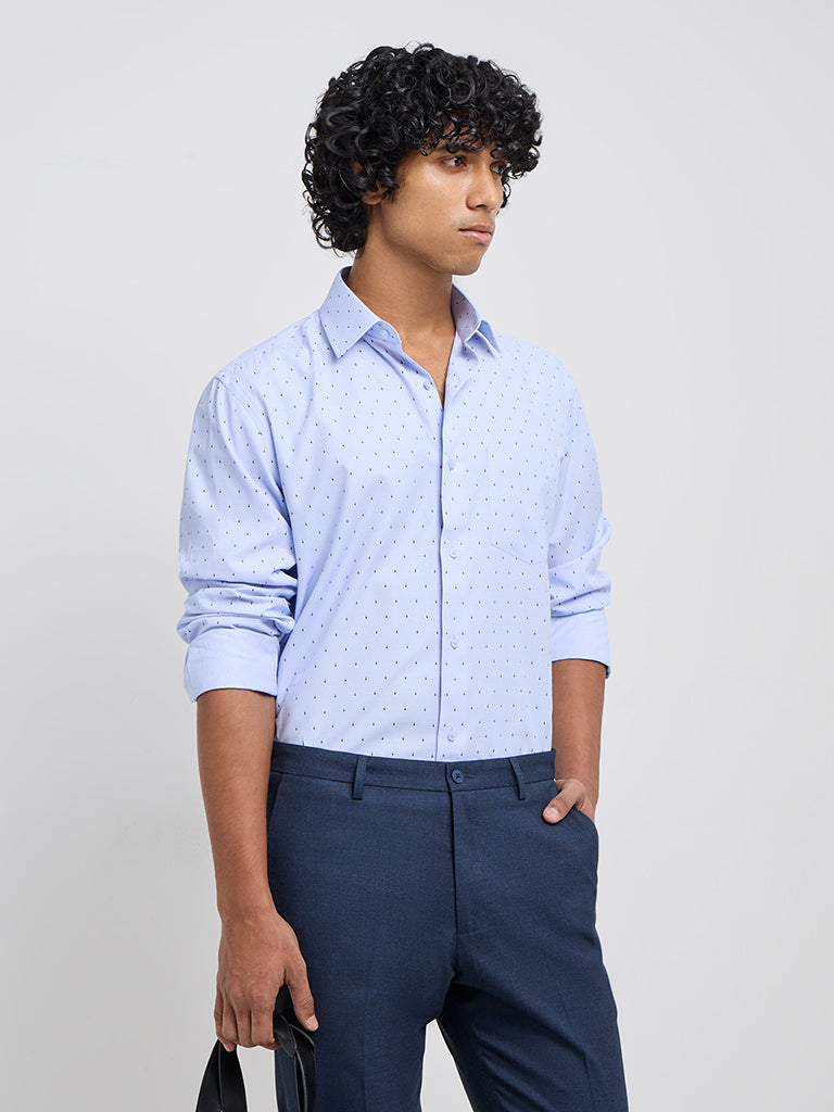 WES Formals Blue Printed Relaxed-Fit Shirt