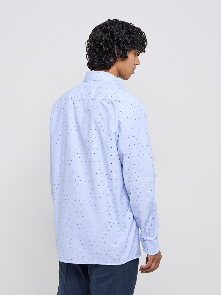 WES Formals Blue Printed Relaxed-Fit Shirt