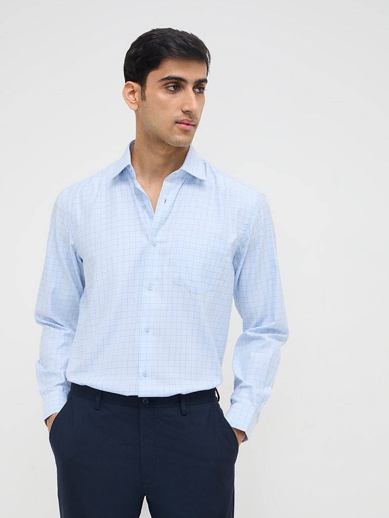 WES Formals Blue Checks Design Relaxed-Fit Shirt