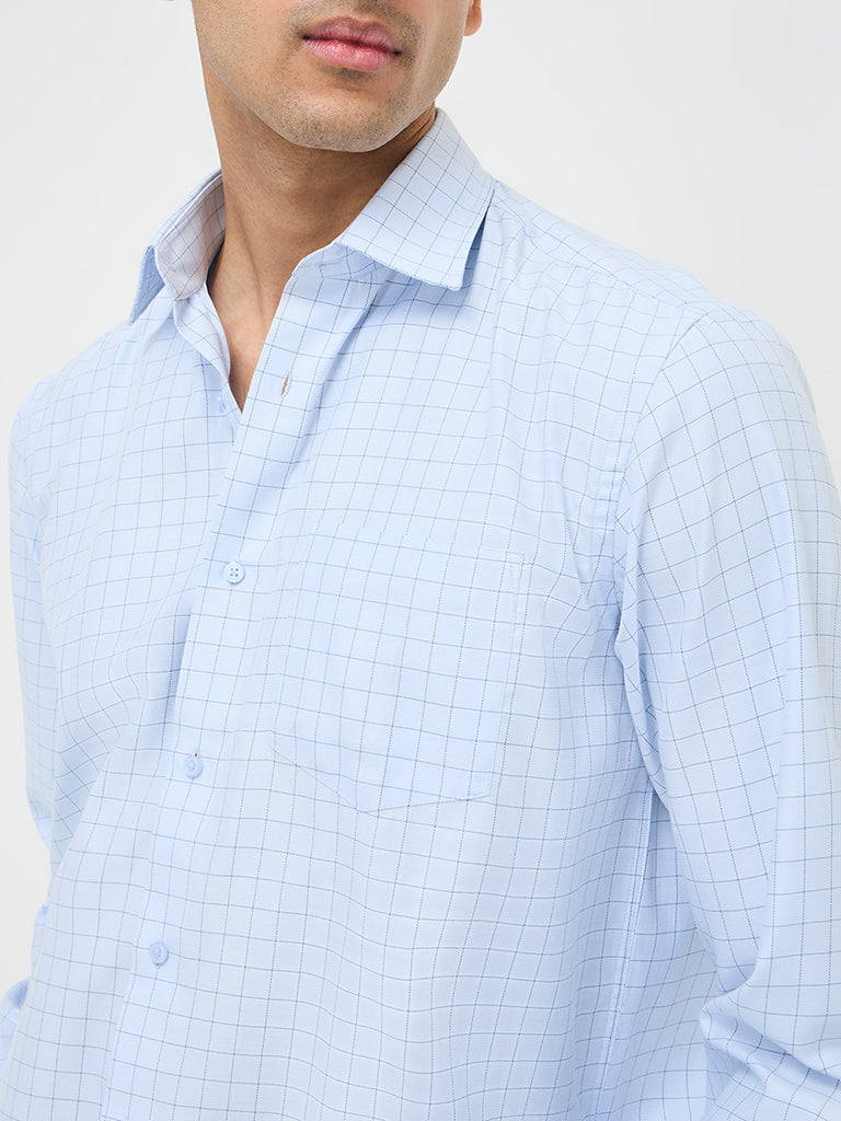 WES Formals Blue Checks Design Relaxed-Fit Shirt