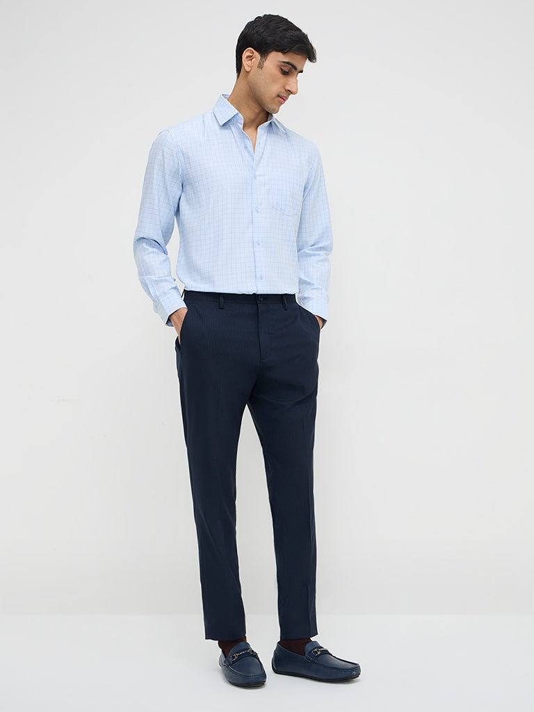 WES Formals Blue Checks Design Relaxed-Fit Shirt