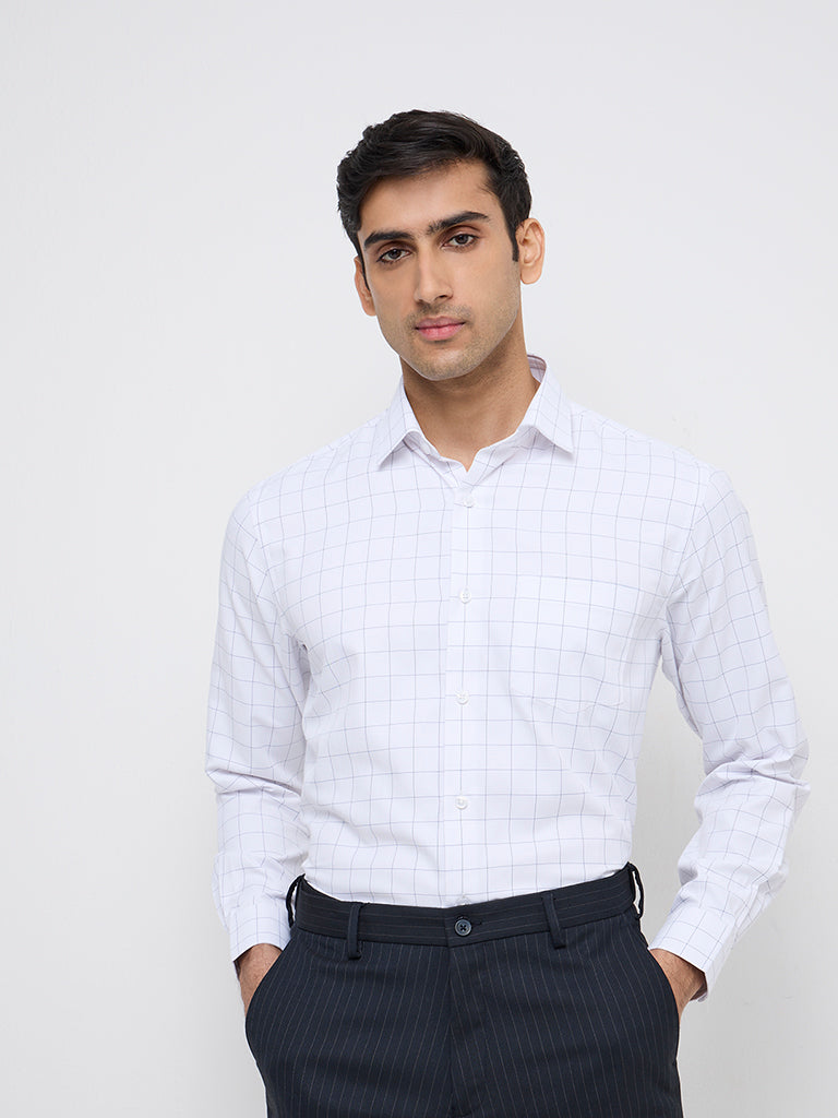 WES Formals White Checkered Relaxed-Fit Shirt