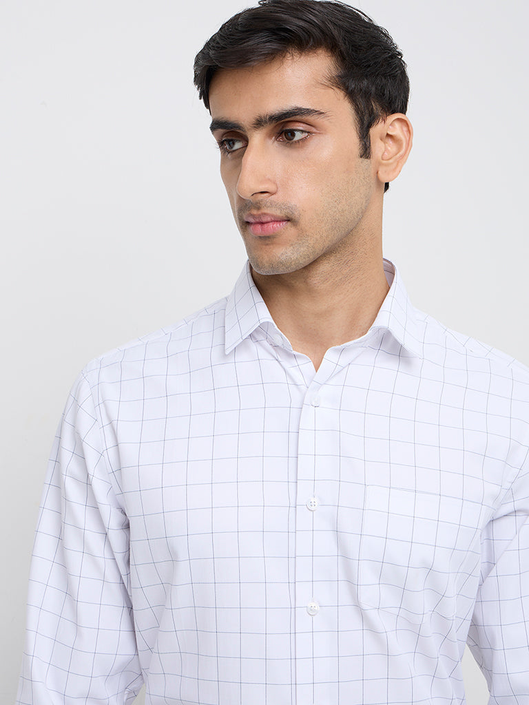 WES Formals White Checkered Relaxed-Fit Shirt