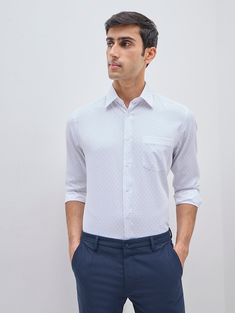 WES Formals White Polka-Dotted Slim-Fit Shirt