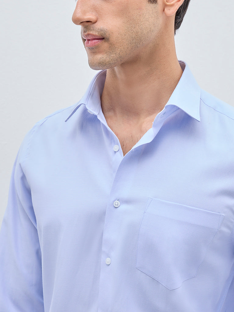 WES Formals Blue Solid Slim-Fit Shirt