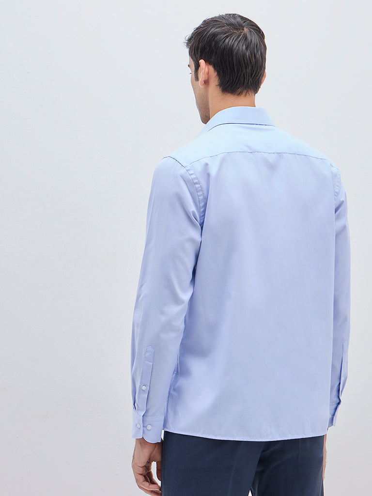 WES Formals Blue Solid Slim-Fit Shirt