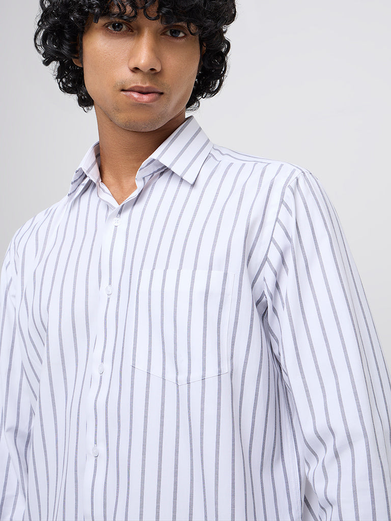 WES Formals White Striped Slim-Fit Shirt