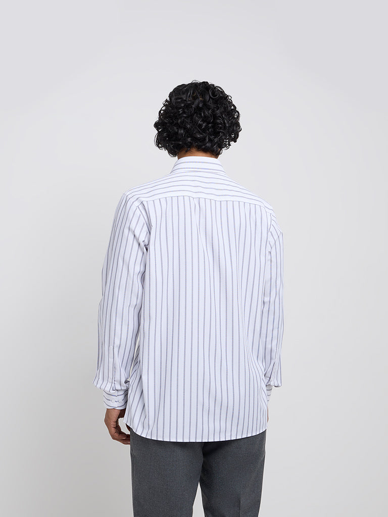 WES Formals White Striped Slim-Fit Shirt