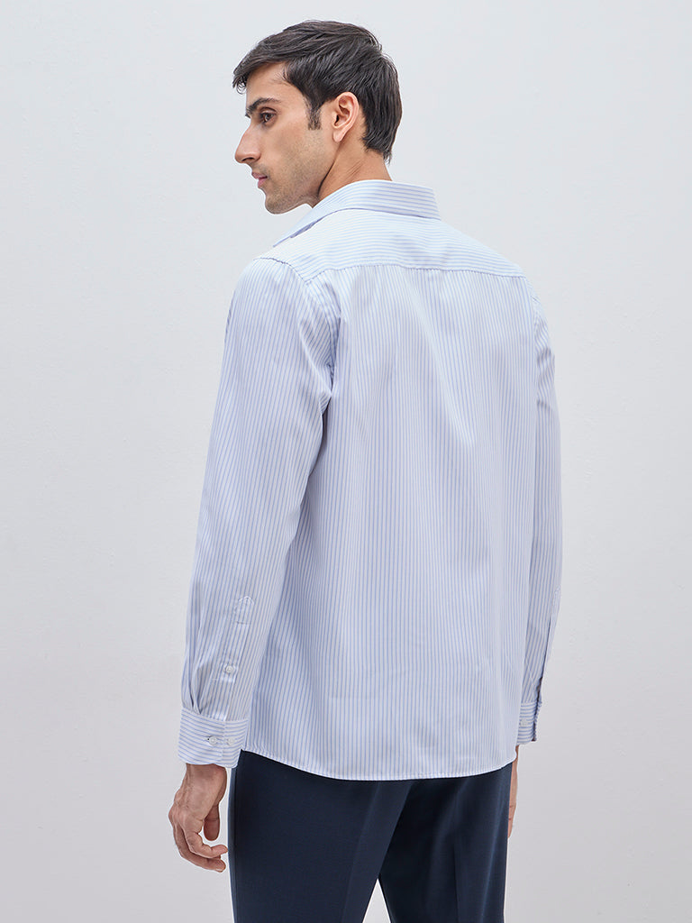 WES Formals Light Blue Striped Slim-Fit Shirt