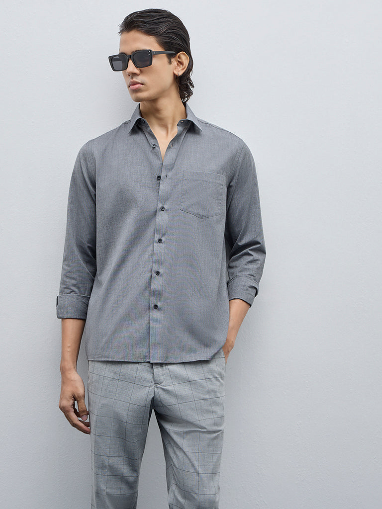 WES Formals Charcoal Slim-Fit Shirt