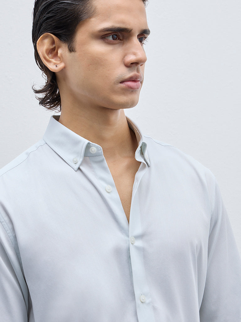 WES Formals Blue Slim-Fit Cotton Shirt