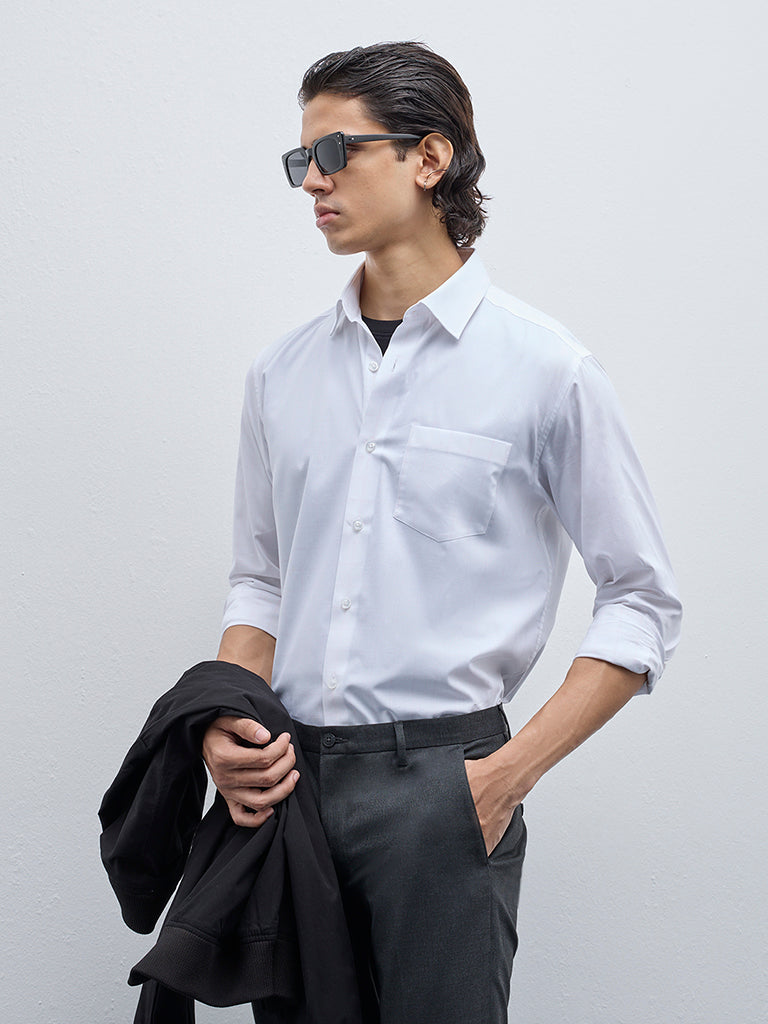 WES Formals White Checkered Relaxed-Fit Cotton Shirt