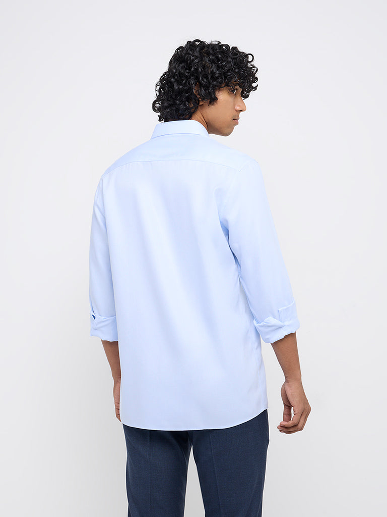 WES Formals Blue Slim-Fit Cotton Shirt