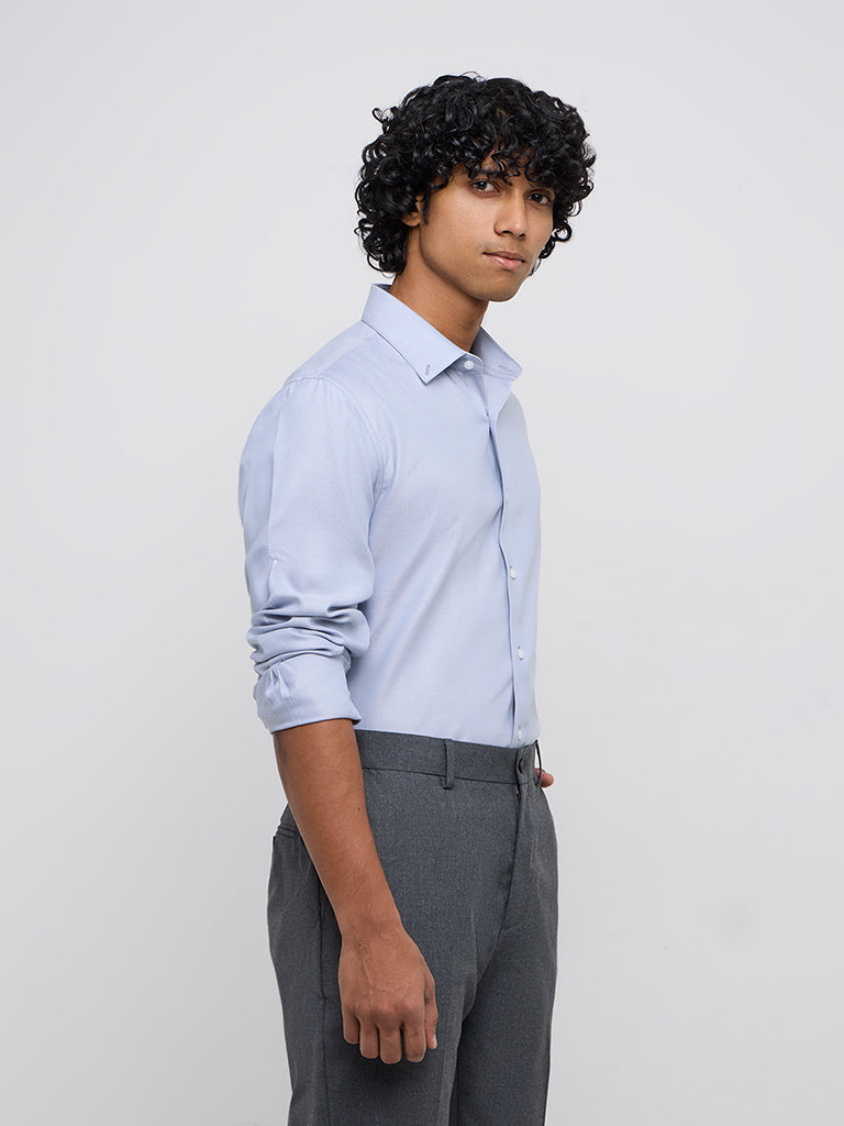 WES Formals Light Blue Slim-Fit Cotton Shirt