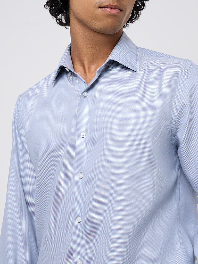 WES Formals Light Blue Slim-Fit Cotton Shirt