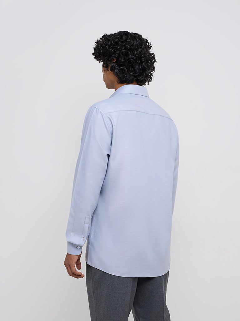 WES Formals Light Blue Slim-Fit Cotton Shirt