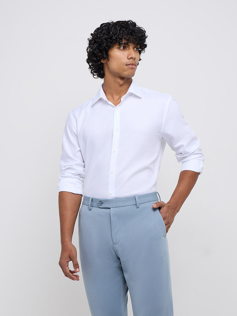 WES Formals White Slim-Fit Cotton Shirt