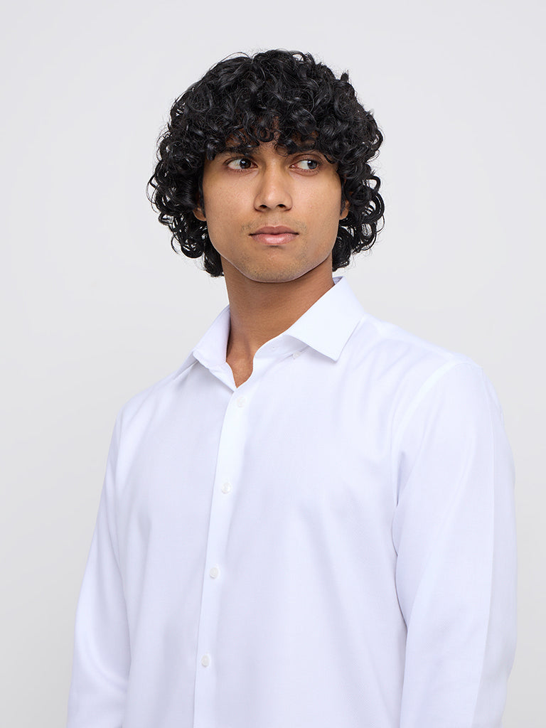 WES Formals White Slim-Fit Cotton Shirt