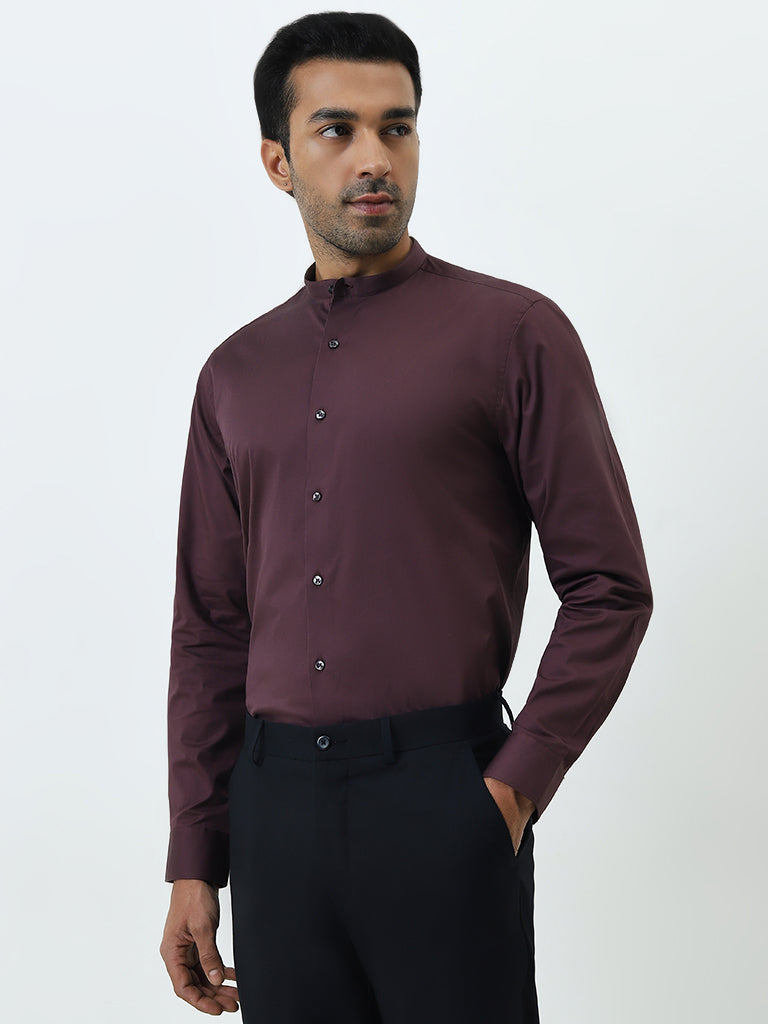 WES Formals Purple Slim-Fit Cotton Blend Shirt